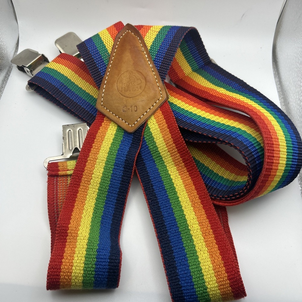 Vintage Jural Rainbow Suspenders S-10‎ Japan 70s 80s Pride Retro Workwear Tan